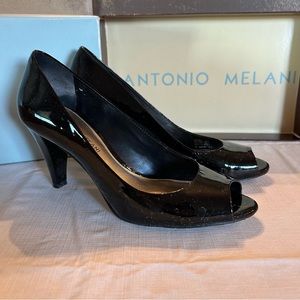 Black Black Patent Heels with Peep Hole Toe